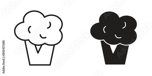Cauliflower icons. Solid black silhouette and line art outline. Minimal design element,