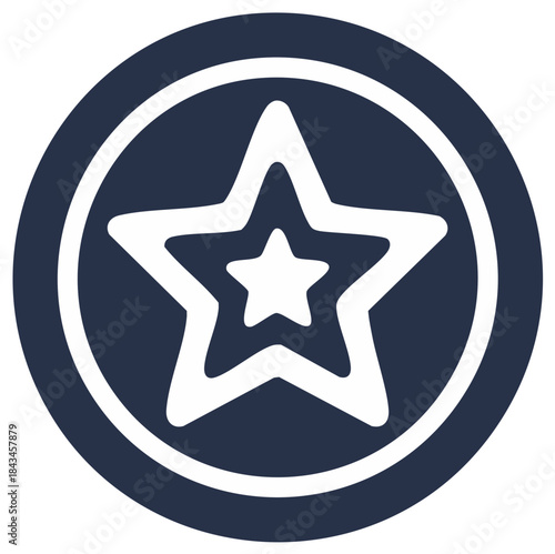 Concentric stars graphic design element in deep blue circle emblem
