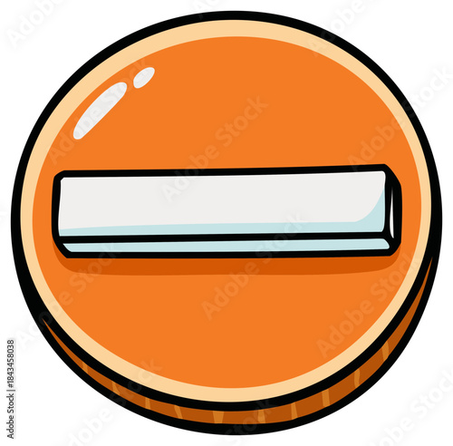 Cartoon Style Stop Icon with Orange Circle and White Bar for Prohibition Signage and Vector Illustration