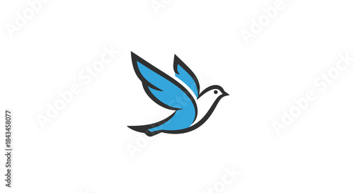 Stylized blue and white dove flying with wings spread, representing peace and freedom.