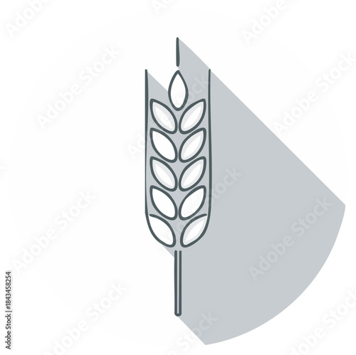 Illustrated wheat icon design with shadow, simple, clean, minimalist graphic.