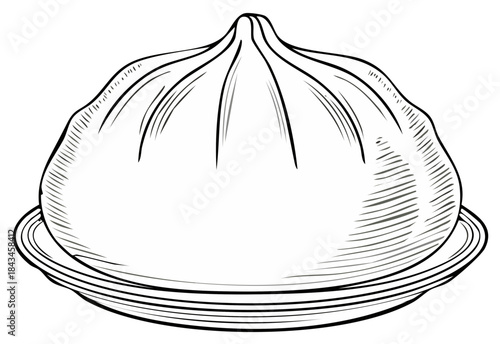 Illustration of a steamed dumpling on a plate, traditional Asian food.