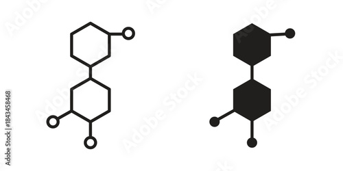 Chemical content icons. Solid black silhouette and line art outline. Minimal design element,