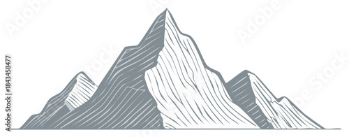 Dramatic Hand Drawn Mountain Landscape Monochromatic Graphic Design Element