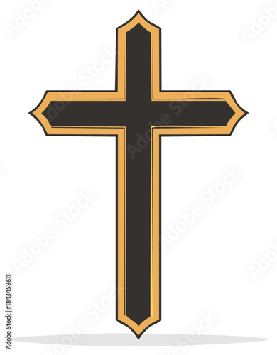 Gold Trimmed Symbolic Cross Graphic Representation of Faith and Religious Belief