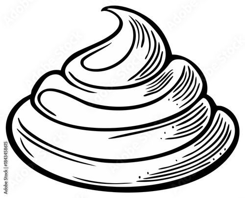 Stylized Swirl of Whipped Cream or Frosting Isolated on White Background
