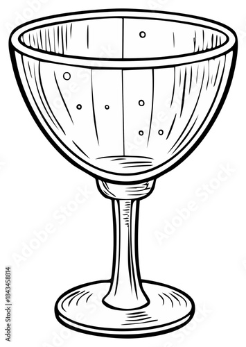 Hand drawn black and white vintage cocktail coupe glass line art icon design