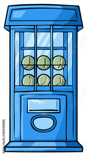 Retro Blue Gumball Machine with Delicious Candy, Classic Coin Operated Dispenser