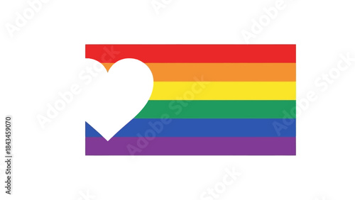 Rainbow Pride Flag with White Heart Shape Cutout Vector Illustration