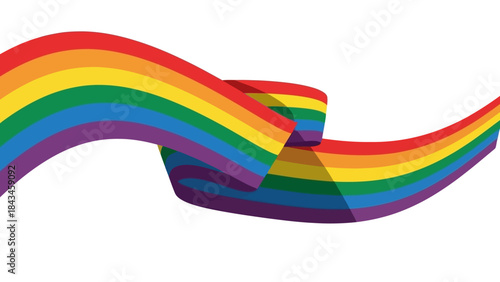Rainbow Ribbon Waving and Twisting on White Background, LGBTQ Pride Symbol