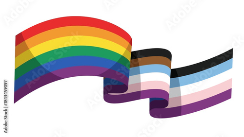 Pride Flag Waving Ribbon with LGBTQ+ and Intersex Inclusion Colors