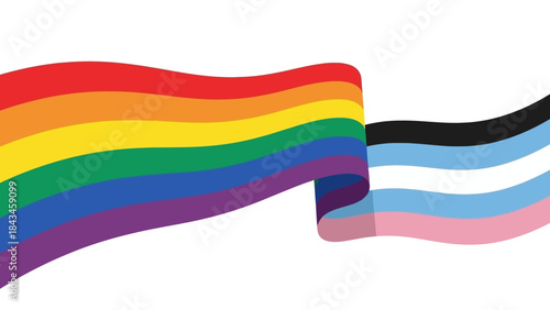 LGBTQ+ Pride and Transgender Flags Waving Together, Symbolizing Inclusivity and Diversity