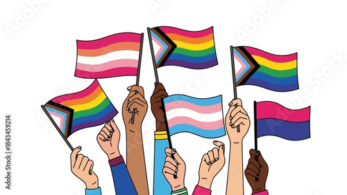 Diverse Hands Holding Pride Flags Celebrating LGBTQ+ Community and Diversity