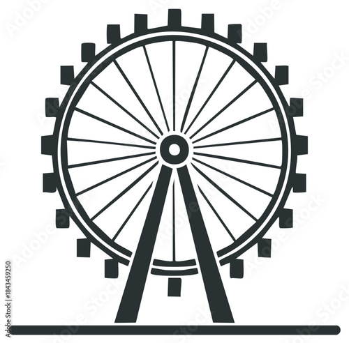 Monochrome Ferris Wheel Silhouette Icon, Attraction, Modern Art Print, Graphic Design