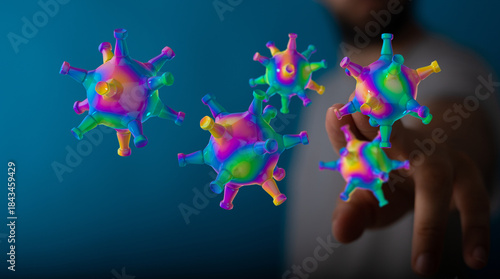 Billede på lærred Abstract colorful virus particles floating
