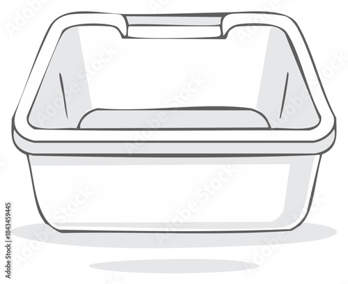 Simple light grey plastic laundry basket or utility tub for washing and household storage illustration