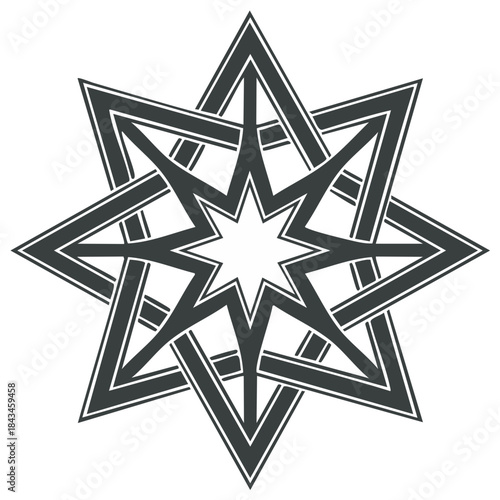 Intricate Eight Pointed Geometric Star Symbol Design with Intersecting Lines and White Center