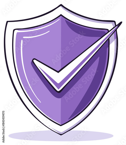 Purple Shield with a White Check Mark Symbolizing Security and Protection