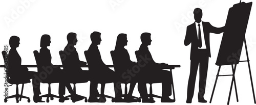 Business Presentation Silhouette - Office Leadership Vector - business, presentation, meeting, silhouette, corporate, training, office, team, seminar, presenter, whiteboard