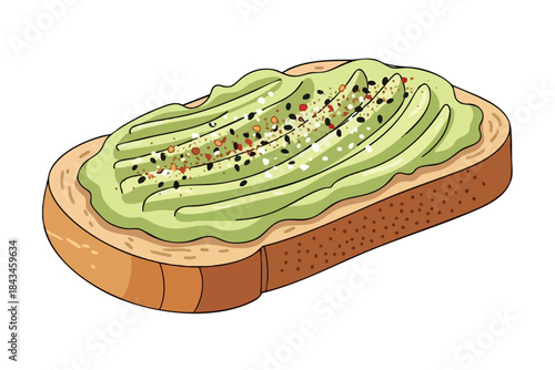 Illustration of avocado toast with seasoning on a slice of bread
