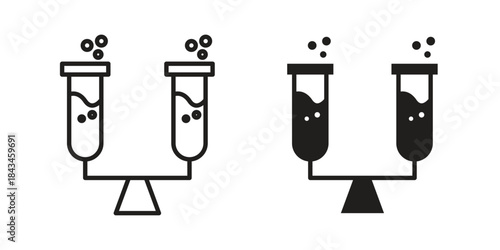 Communicating vessels icons. Solid black silhouette and line art outline. Minimal design element,
