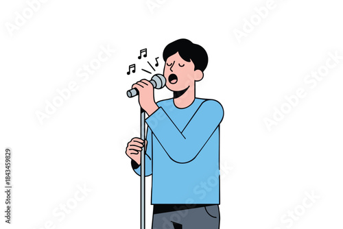 Illustration of a man singing into a microphone, with musical notes