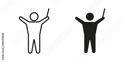 Conductor icons. Solid black silhouette and line art outline. Minimal design element,