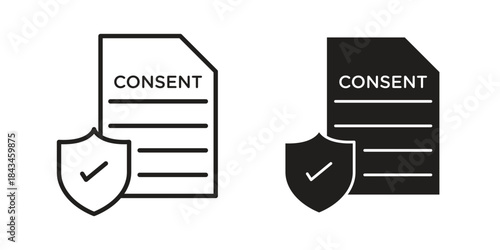 Consent icons. Solid black silhouette and line art outline. Minimal design element,