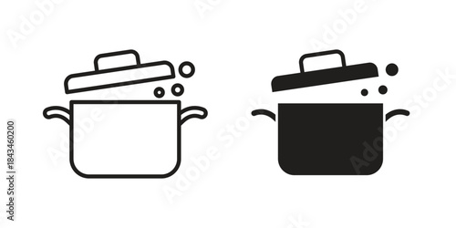 Cooking icons. Solid black silhouette and line art outline. Minimal design element,