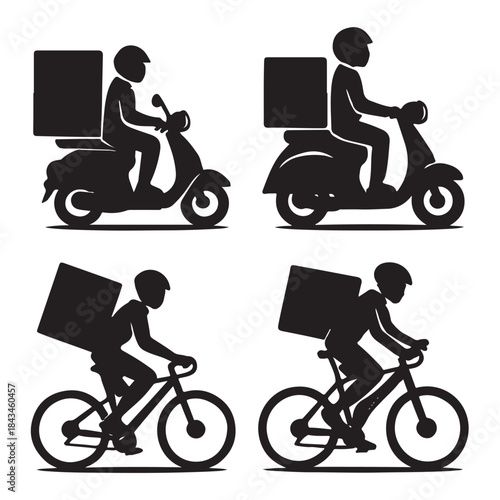 Delivery Boys on Scooters and Bikes – Fast Food & Delivery App Vector Illustration
