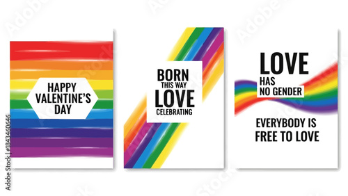 Set of Pride Month posters celebrating love and acceptance with rainbow colors