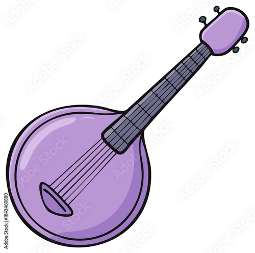 Vibrant Purple String Instrument Cartoon Illustration with Round Body and Long Neck