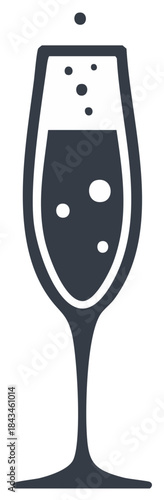 Minimalist icon of a champagne flute with sparkling wine and bubbles for a celebration