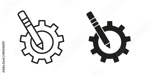 Customized icons. Solid black silhouette and line art outline. Minimal design element,