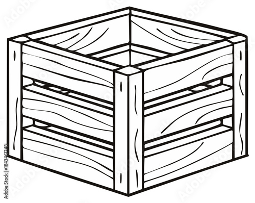 Wooden Crate Empty Square Container for Storage and Transport Outline Drawing
