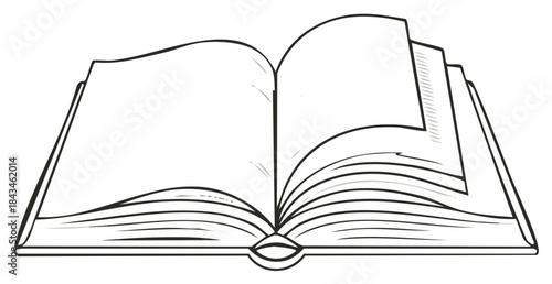 Open Book with Pages, Line Art Illustration for Education and Reading Concepts