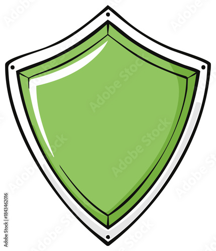 Hand Drawn Green Shield Badge Embleme Illustration, Security Defence Vector