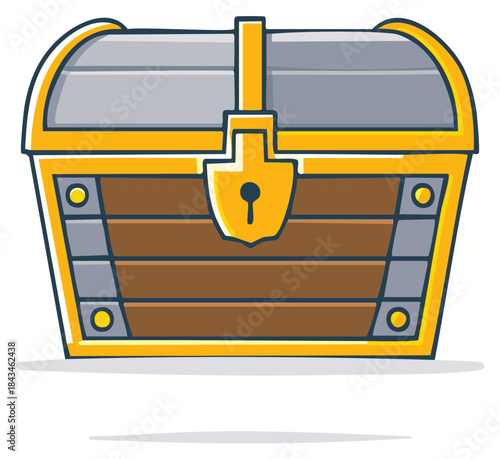 Mysterious locked wooden treasure chest with gold trim from a fantasy pirate adventure
