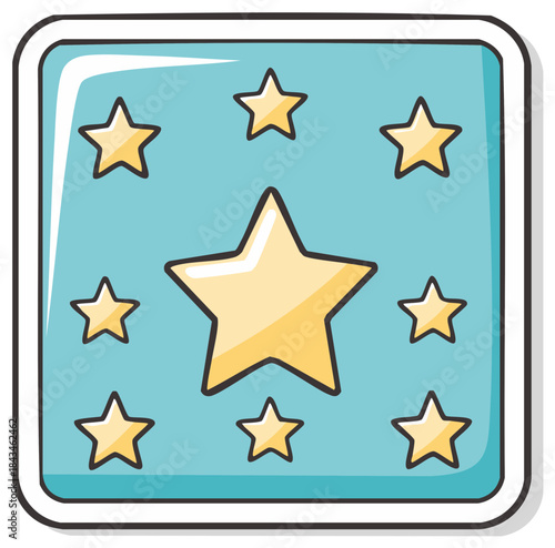 Stars shining, blue background, golden stars, decorative graphic elements, cute illustration