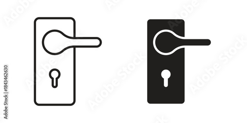 Doorknob icons. Solid black silhouette and line art outline. Minimal design element,