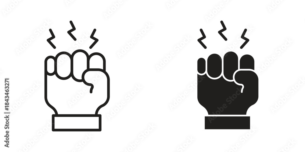 Fototapeta premium Empowerment icons. Solid black silhouette and line art outline. Minimal design element,