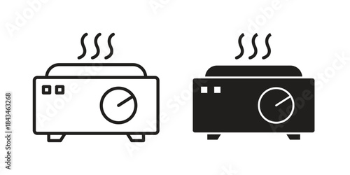 Electric hot plate icons. Solid black silhouette and line art outline. Minimal design element,