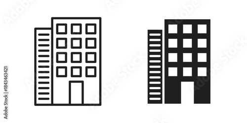 Enterprise icons. Solid black silhouette and line art outline. Minimal design element,