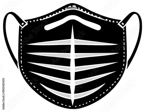 Black protective face mask with ear loops and pleated design for health safety