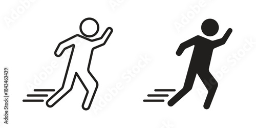 Escape icons. Solid black silhouette and line art outline. Minimal design element,