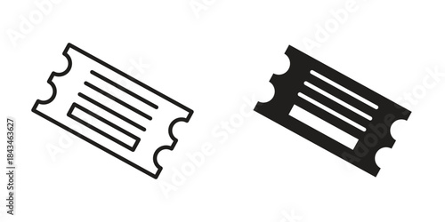 Eticket icons. Solid black silhouette and line art outline. Minimal design element,