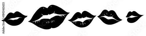 Kissing Expression: A collection of captivating lips, each a unique expression, lined up against a seamless background, symbolizing affection, communication and beauty.