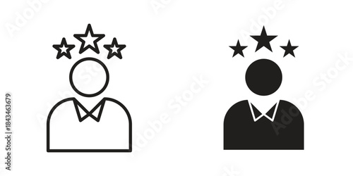Expert icons. Solid black silhouette and line art outline. Minimal design element,