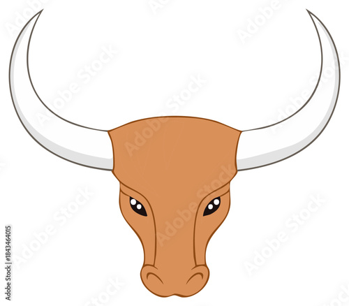 Stylized vector illustration of a powerful brown bull head mascot with large horns