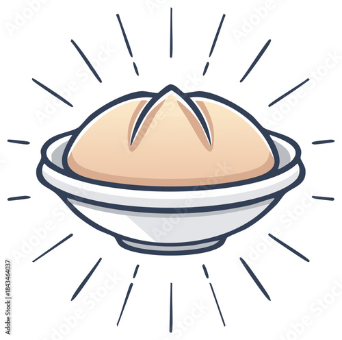 Freshly Baked Bread on a Plate with Lines Indicating Warmth or Freshness, Food Illustration